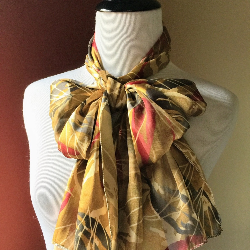 Vintage silky abstract gold watercolor long scarf